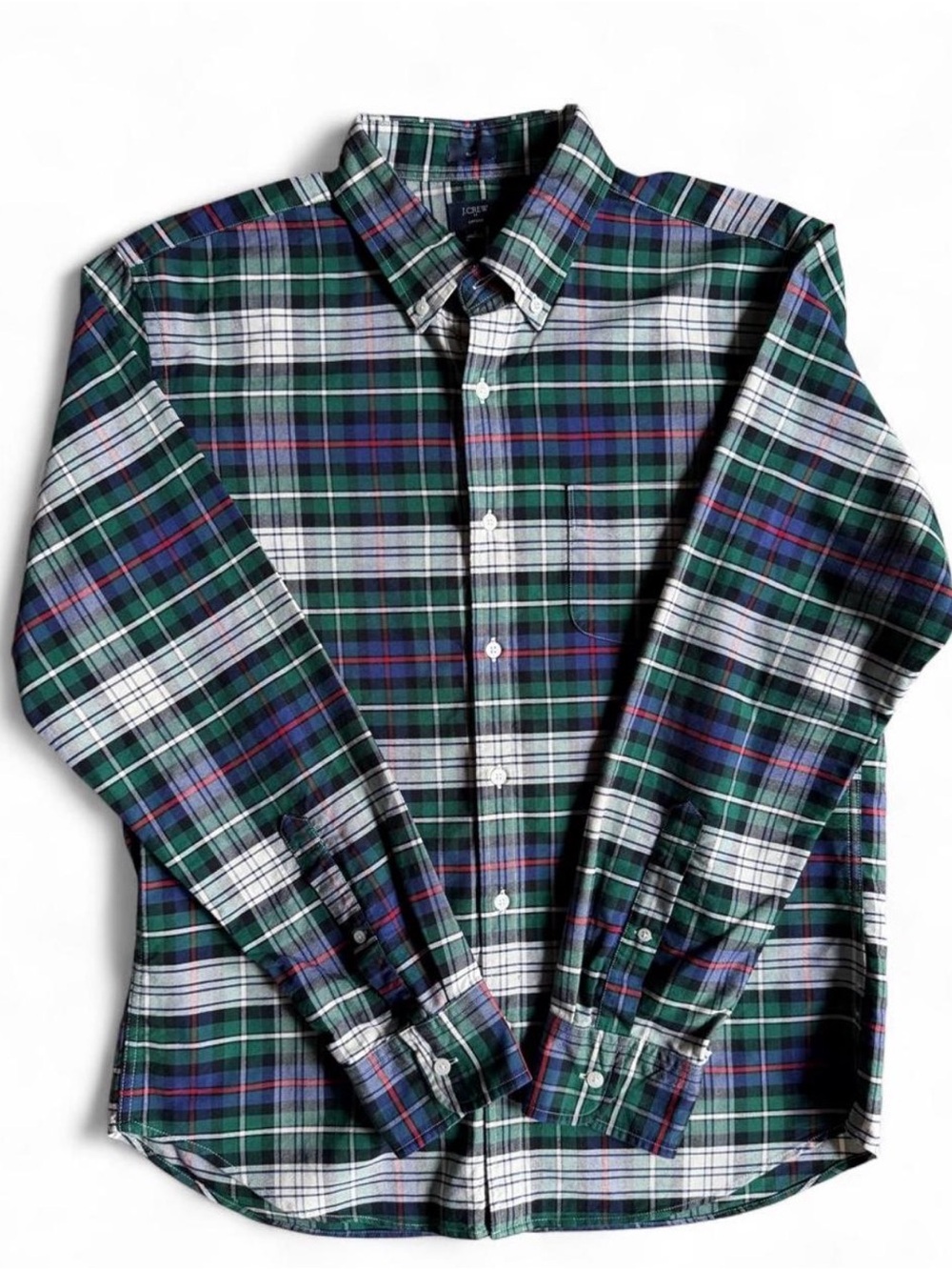 J. Crew Green Plaid Button-Down Shirt with Blue and White